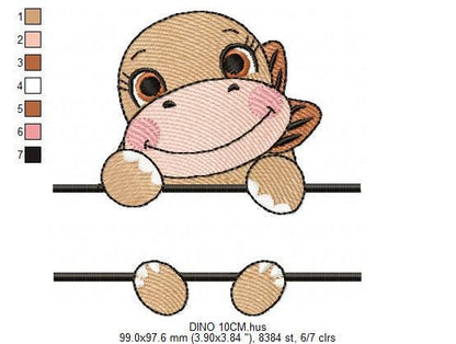 Baby Girl Dinosaur with frame for name embroidery designs - Split Dino machine embroidery pattern - Baby boy file - Instant download pes jef