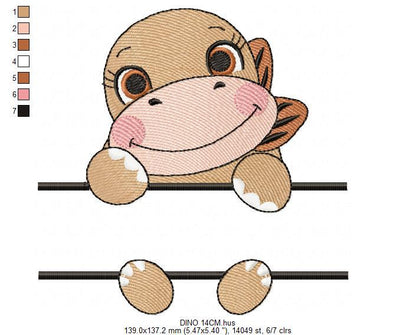 Baby Girl Dinosaur with frame for name embroidery designs - Split Dino machine embroidery pattern - Baby boy file - Instant download pes jef