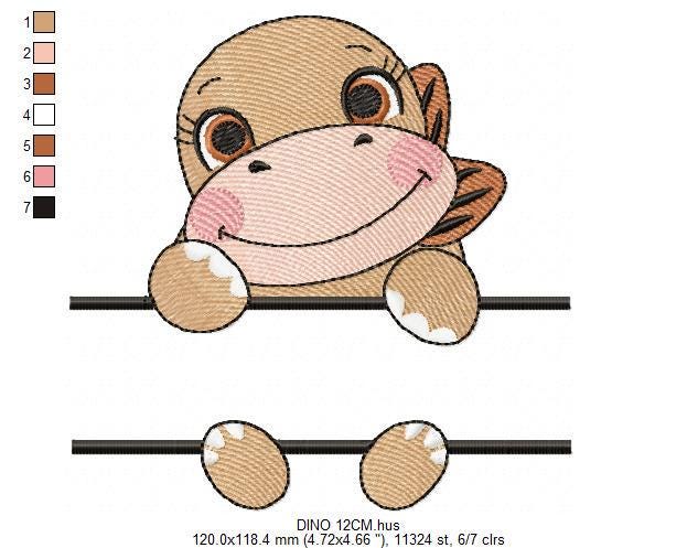 Baby Girl Dinosaur with frame for name embroidery designs - Split Dino machine embroidery pattern - Baby boy file - Instant download pes jef