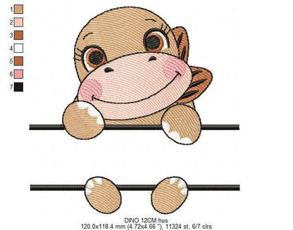 Baby Girl Dinosaur with frame for name embroidery designs - Split Dino machine embroidery pattern - Baby boy file - Instant download pes jef
