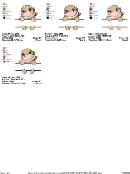 Baby Girl Dinosaur with frame for name embroidery designs - Split Dino machine embroidery pattern - Baby boy file - Instant download pes jef