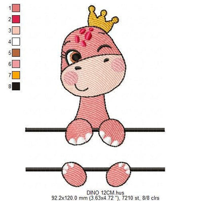 Baby Boy Dinosaur eith crown embroidery designs - Dino with split for name machine embroidery pattern - Instant digital download pes jef dst