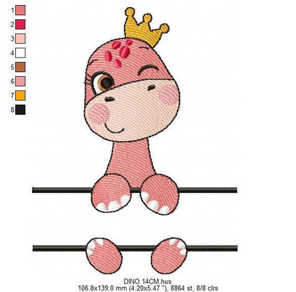 Baby Boy Dinosaur eith crown embroidery designs - Dino with split for name machine embroidery pattern - Instant digital download pes jef dst