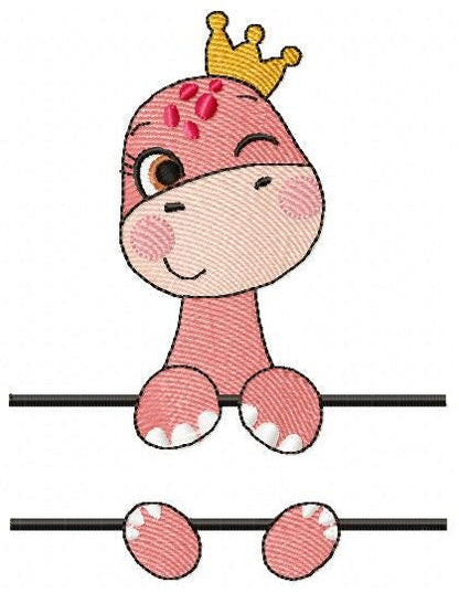 Baby Boy Dinosaur eith crown embroidery designs - Dino with split for name machine embroidery pattern - Instant digital download pes jef dst