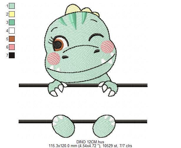 Dinosaur embroidery designs - Dino with split for name machine embroidery pattern - Baby Boy Tyrannosaurus file T rex - Instant download pes