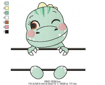 Dinosaur embroidery designs - Dino with split for name machine embroidery pattern - Baby Boy Tyrannosaurus file T rex - Instant download pes