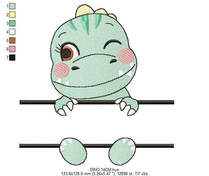 Dinosaur embroidery designs - Dino with split for name machine embroidery pattern - Baby Boy Tyrannosaurus file T rex - Instant download pes
