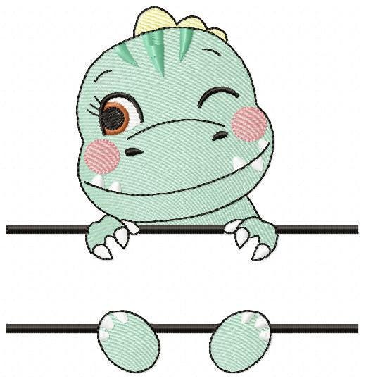 Dinosaur embroidery designs - Dino with split for name machine embroidery pattern - Baby Boy Tyrannosaurus file T rex - Instant download pes