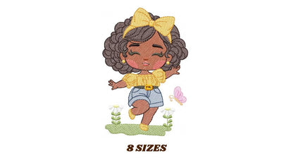 Girl embroidery designs - Afroamerican girl embroidery design machine embroidery pattern - Curly hair girl with flowers - instant download