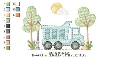 Truck with trees embroidery designs - Vehicle Pickup machine embroidery pattern - Baby boy file - Instant digital download pes jef dst hus