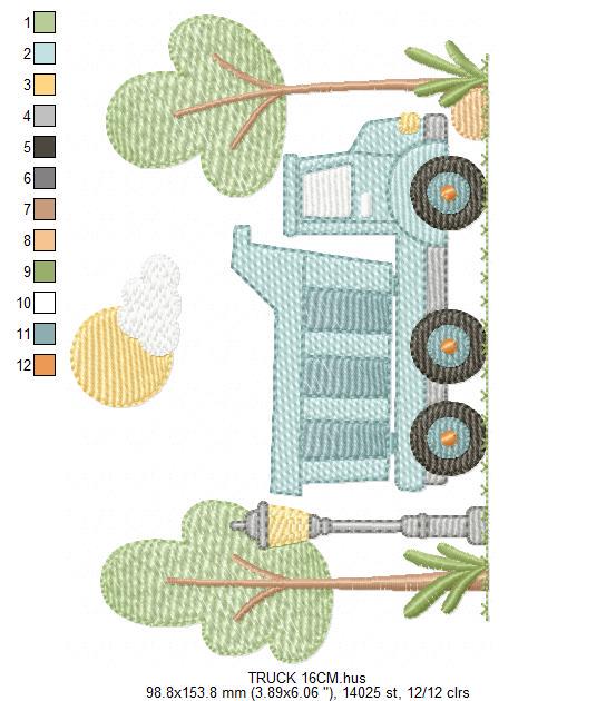Truck with trees embroidery designs - Vehicle Pickup machine embroidery pattern - Baby boy file - Instant digital download pes jef dst hus