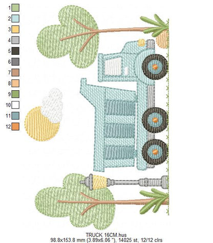 Truck with trees embroidery designs - Vehicle Pickup machine embroidery pattern - Baby boy file - Instant digital download pes jef dst hus