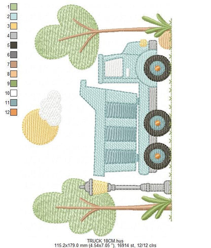 Truck with trees embroidery designs - Vehicle Pickup machine embroidery pattern - Baby boy file - Instant digital download pes jef dst hus