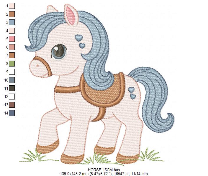 Horse embroidery design - Farm Ranch Pony machine embroidery pattern - Baby Boy Cowboy Horse file - Instant digital download pes jef dst hus