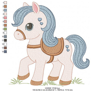 Horse embroidery design - Farm Ranch Pony machine embroidery pattern - Baby Boy Cowboy Horse file - Instant digital download pes jef dst hus