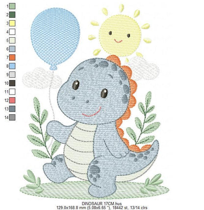 Dinosaur embroidery designs - Dino with balloon machine embroidery pattern - Baby Boy Tyrannosaurus file T rex - Instant download pes jef