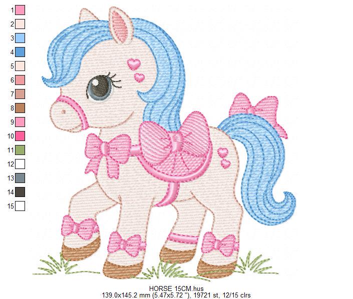 Horse embroidery design - Farm Ranch Pony machine embroidery pattern - Baby Girl Cowboy Horse file - Instant digital download pes jef dst