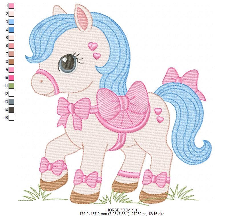 Horse embroidery design - Farm Ranch Pony machine embroidery pattern - Baby Girl Cowboy Horse file - Instant digital download pes jef dst