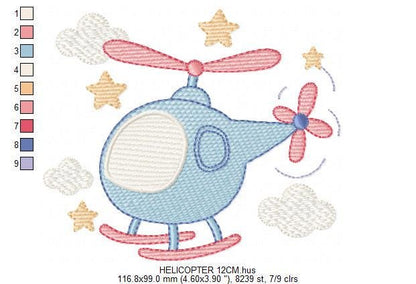 Helicopter embroidery designs - Chopper machine embroidery pattern - Helicopter in the Sky embroidery - Instant digital download pes jef dst