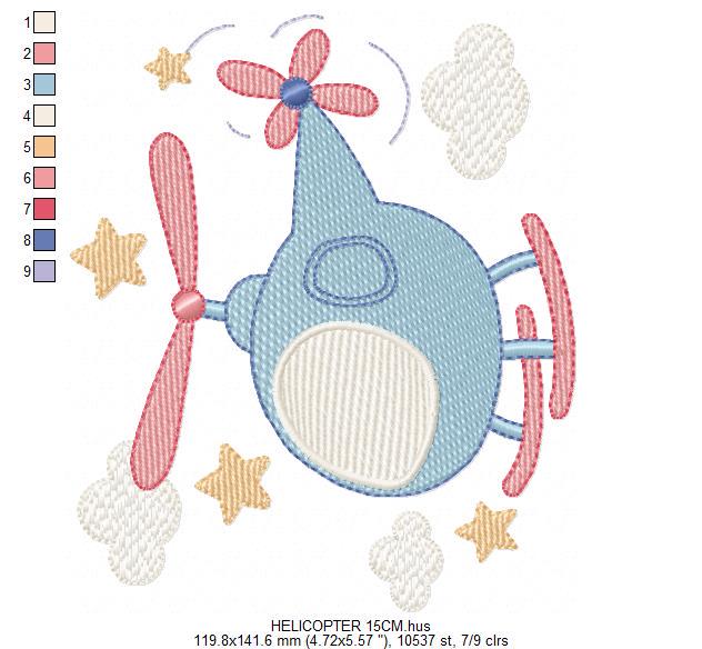 Helicopter embroidery designs - Chopper machine embroidery pattern - Helicopter in the Sky embroidery - Instant digital download pes jef dst