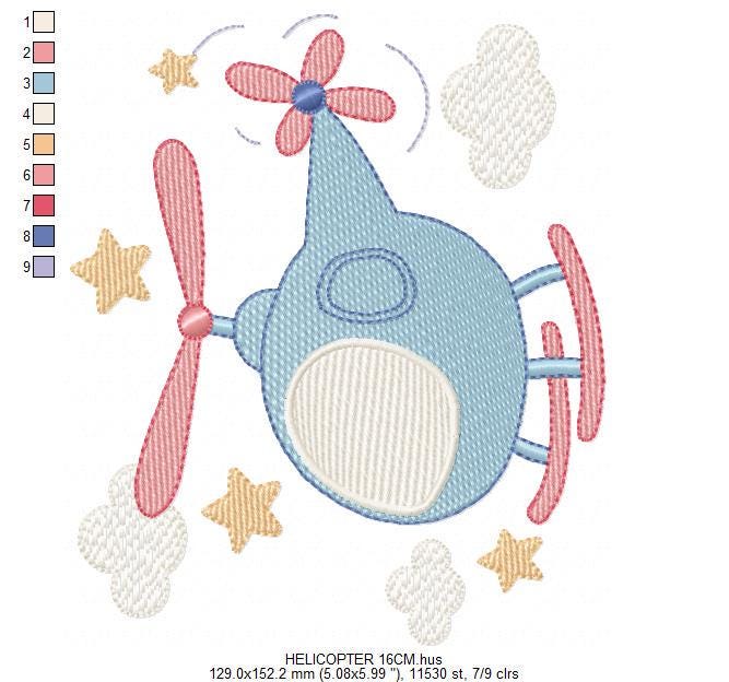 Helicopter embroidery designs - Chopper machine embroidery pattern - Helicopter in the Sky embroidery - Instant digital download pes jef dst