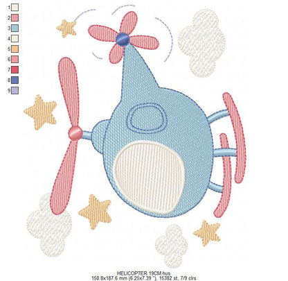 Helicopter embroidery designs - Chopper machine embroidery pattern - Helicopter in the Sky embroidery - Instant digital download pes jef dst