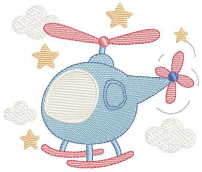 Helicopter embroidery designs - Chopper machine embroidery pattern - Helicopter in the Sky embroidery - Instant digital download pes jef dst