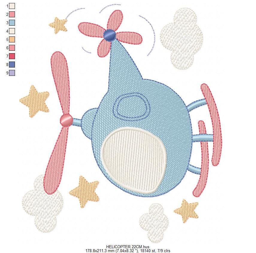 Helicopter embroidery designs - Chopper machine embroidery pattern - Helicopter in the Sky embroidery - Instant digital download pes jef dst