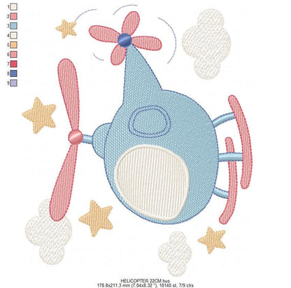 Helicopter embroidery designs - Chopper machine embroidery pattern - Helicopter in the Sky embroidery - Instant digital download pes jef dst