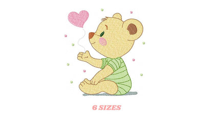 Bear embroidery designs - Teddy Bear with heart machine embroidery pattern - Baby boy file - Instant digital download pes jef dst hus vp3