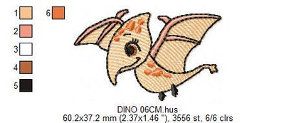 Dinosaur embroidery designs - Baby Boy Flying Dino machine embroidery pattern - Pterodactyl - Instant digital download pes jef dst hus vp3