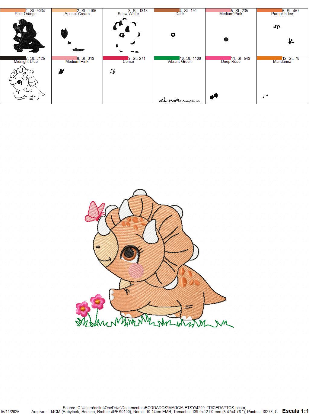 Dinosaur embroidery designs - Dino with butterfly machine embroidery pattern - Baby Boy Triceratops file - Instant download pes jef dst vp3