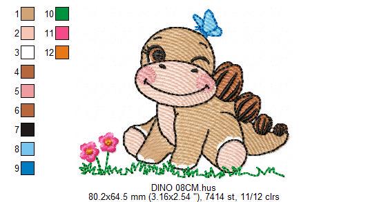 Dinosaur embroidery designs - Baby Boy Dino machine embroidery pattern - Brontosaurus with Butterfly - instant digital download pes jef dst
