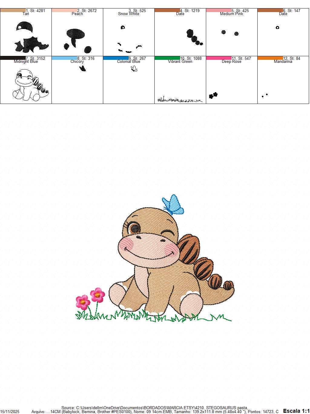 Dinosaur embroidery designs - Baby Boy Dino machine embroidery pattern - Brontosaurus with Butterfly - instant digital download pes jef dst