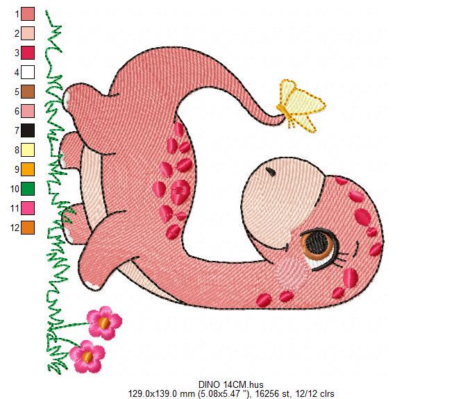 Dinosaur embroidery designs - Dino with flowers machine embroidery pattern - Baby boy file Brontosaurus - instant digital download pes jef