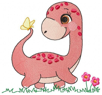 Dinosaur embroidery designs - Dino with flowers machine embroidery pattern - Baby boy file Brontosaurus - instant digital download pes jef