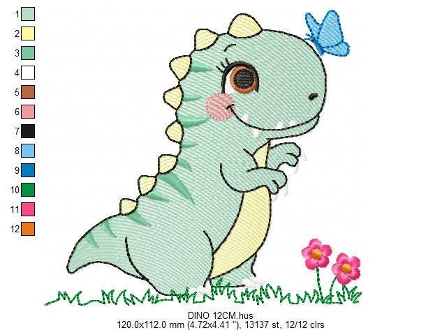 Dinosaur embroidery designs - Dino with flower machine embroidery pattern - Baby Girl Tyrannosaurus file T rex - Instant download pes jef