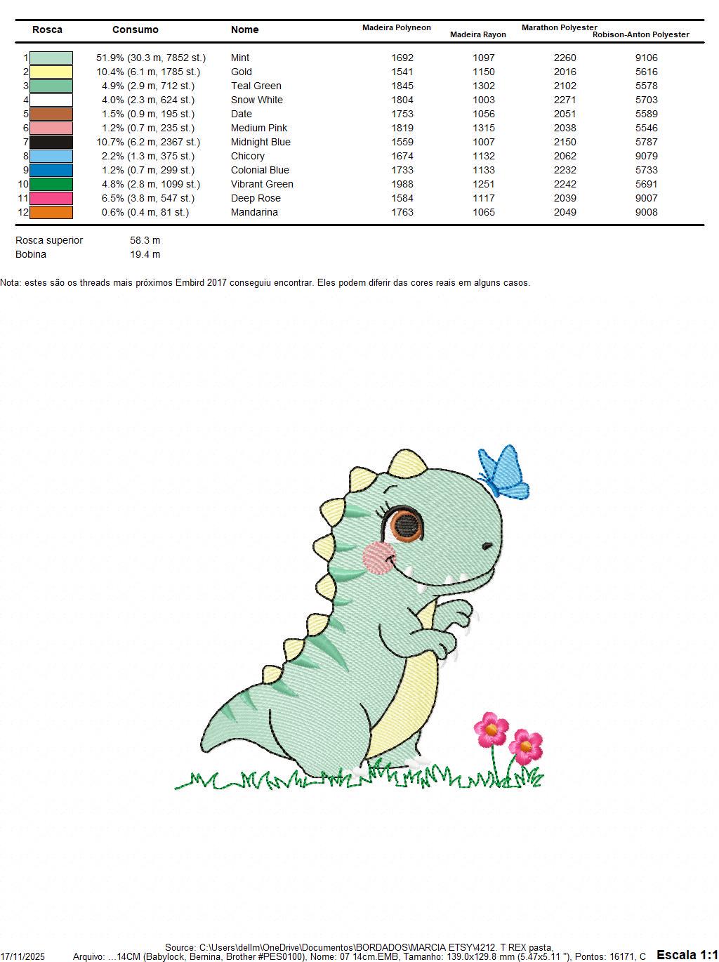 Dinosaur embroidery designs - Dino with flower machine embroidery pattern - Baby Girl Tyrannosaurus file T rex - Instant download pes jef