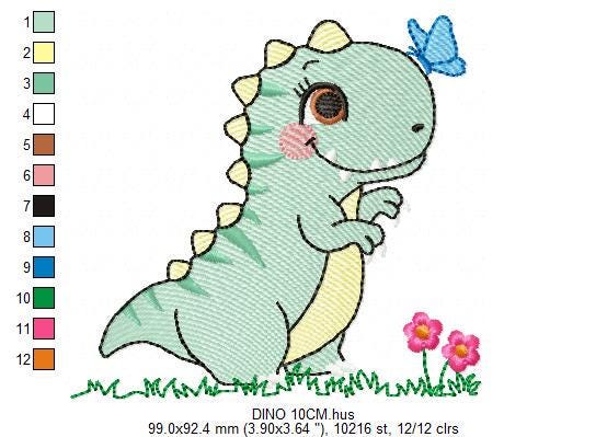 Dinosaur embroidery designs - Dino with flower machine embroidery pattern - Baby Girl Tyrannosaurus file T rex - Instant download pes jef