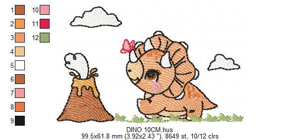 Dinosaur embroidery designs - Dino with split for name machine embroidery pattern - Baby Boy Triceratops with volcano - Instant download pes