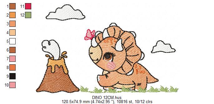 Dinosaur embroidery designs - Dino with split for name machine embroidery pattern - Baby Boy Triceratops with volcano - Instant download pes