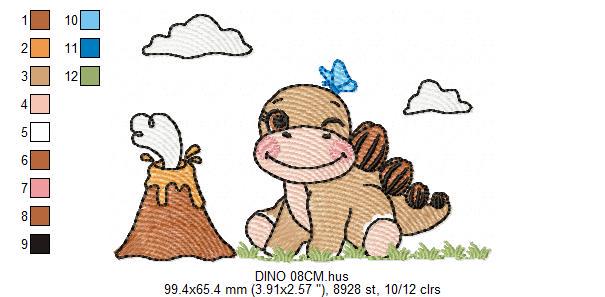 Dinosaur embroidery designs - Baby Boy Dino machine embroidery pattern - Brontosaurus with volcano - Instant digital download pes jef dst