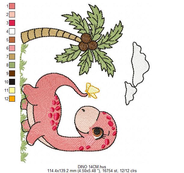 Dinosaur embroidery designs - Dino with coconut tree machine embroidery pattern - Baby boy and girl Brontosaurus - instant digital download