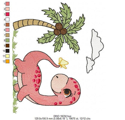 Dinosaur embroidery designs - Dino with coconut tree machine embroidery pattern - Baby boy and girl Brontosaurus - instant digital download