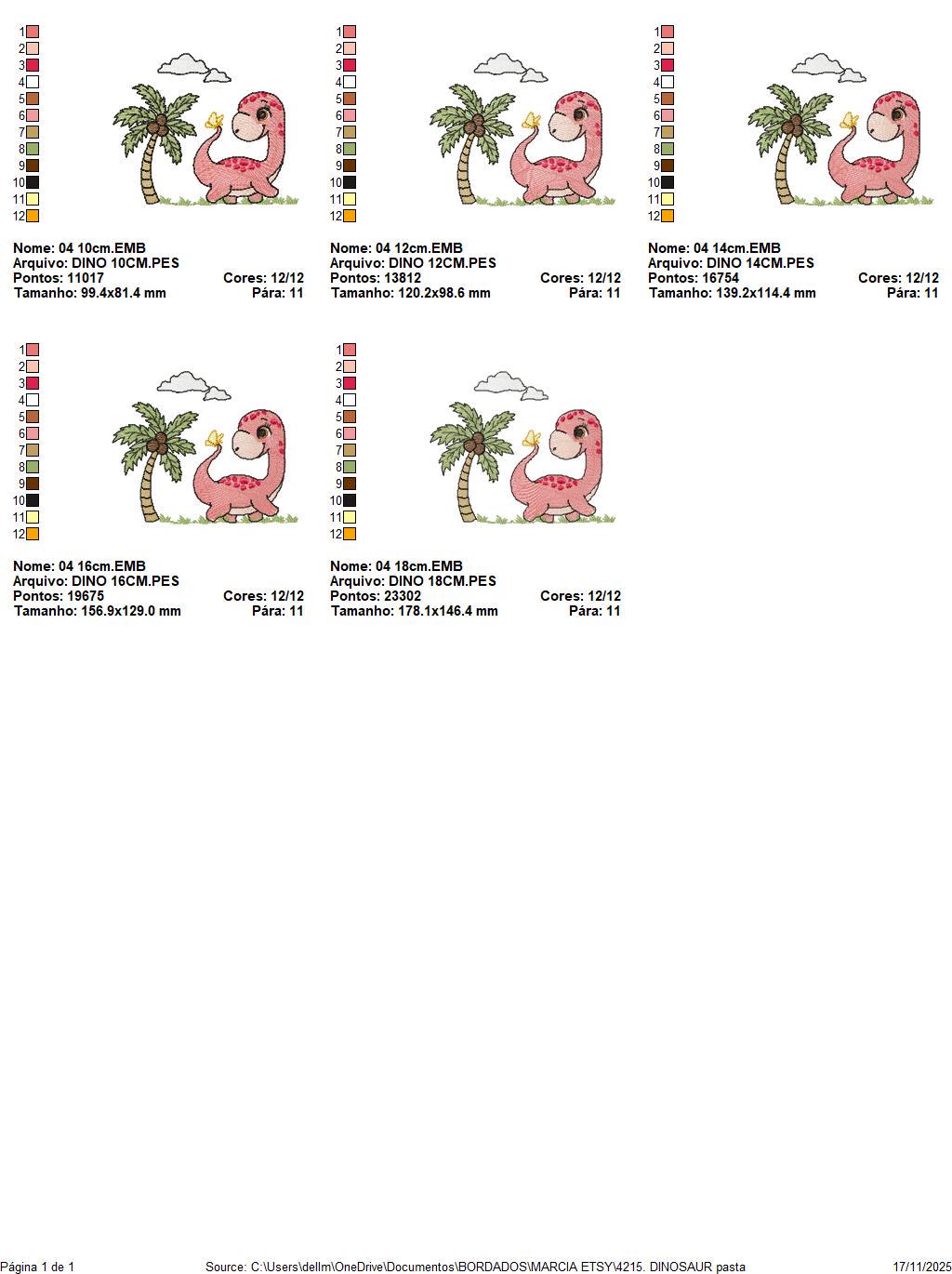 Dinosaur embroidery designs - Dino with coconut tree machine embroidery pattern - Baby boy and girl Brontosaurus - instant digital download