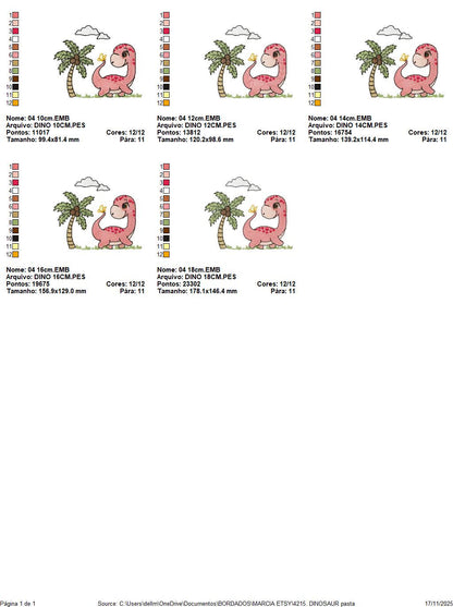 Dinosaur embroidery designs - Dino with coconut tree machine embroidery pattern - Baby boy and girl Brontosaurus - instant digital download