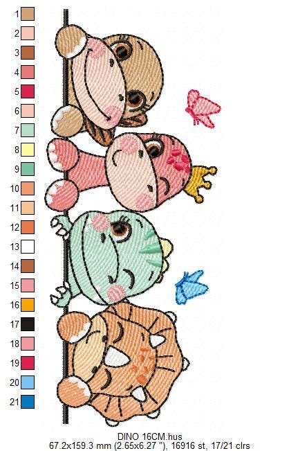 Dinosaur embroidery designs - Dino with flower machine embroidery pattern - Baby Girl Tyrannosaurus file T rex - Instant download pes jef