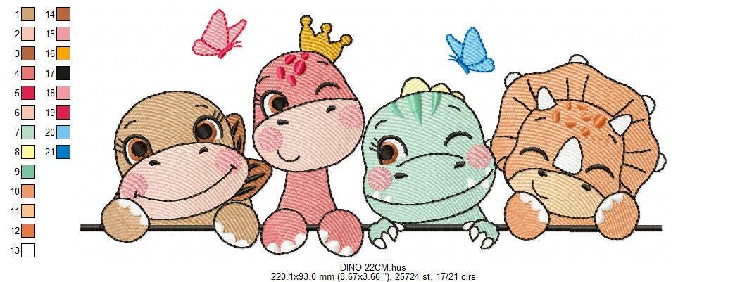 Dinosaur embroidery designs - Dino with flower machine embroidery pattern - Baby Girl Tyrannosaurus file T rex - Instant download pes jef