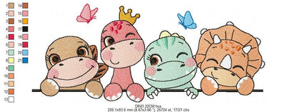 Dinosaur embroidery designs - Dino with flower machine embroidery pattern - Baby Girl Tyrannosaurus file T rex - Instant download pes jef