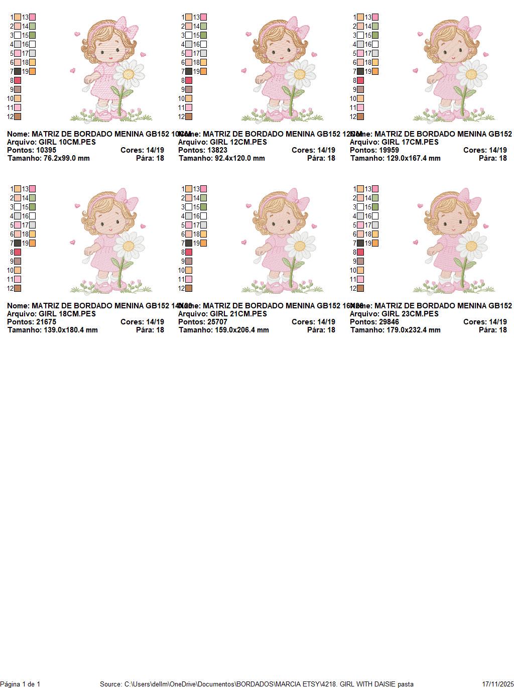 Girl with daisie embroidery designs - Princess with short hair and flowers machine embroidery pattern - Instant digital download pes jef dst